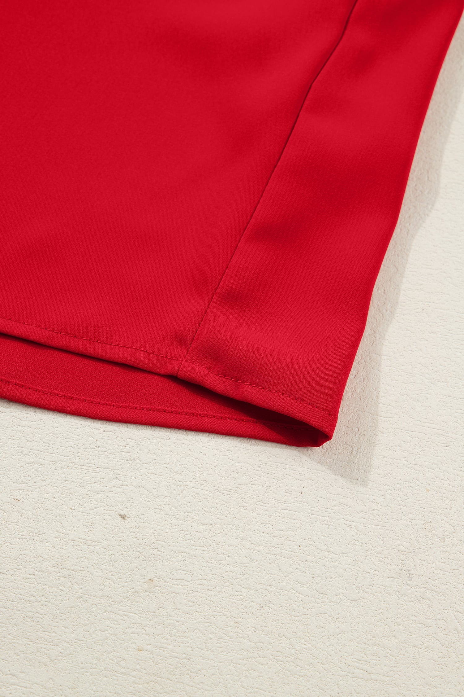 Fiery Red Frilled Trim Button Up Pleated Long Sleeve Shirt