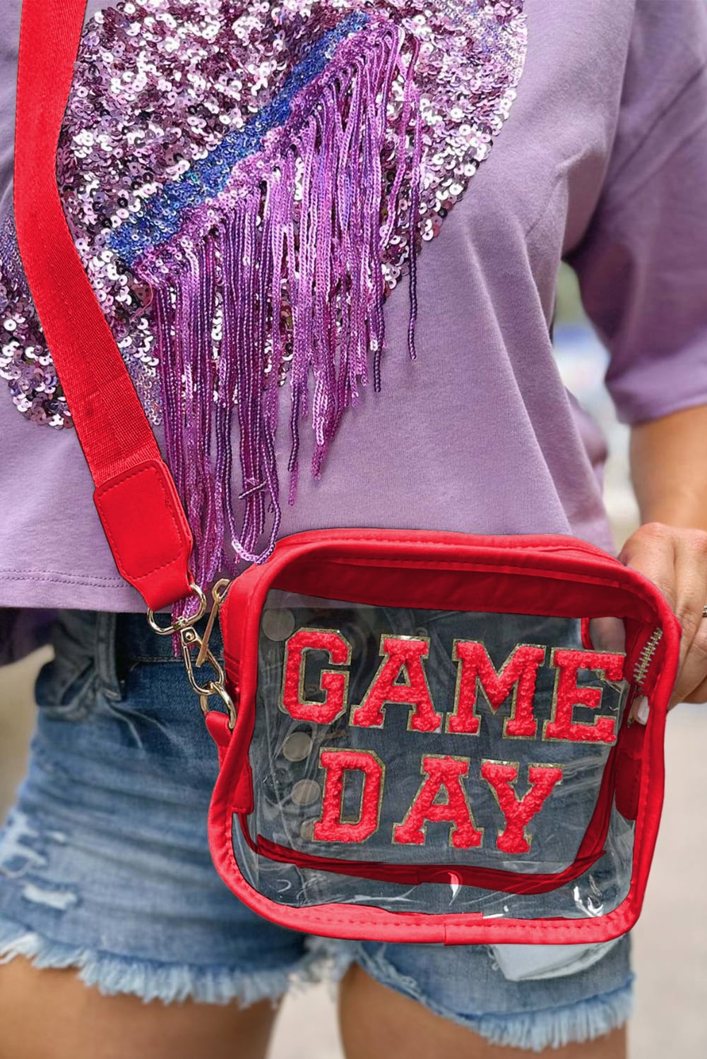 Fiery Red Clear PVC GAME DAY Summer Fashion Single Shoulder Bag