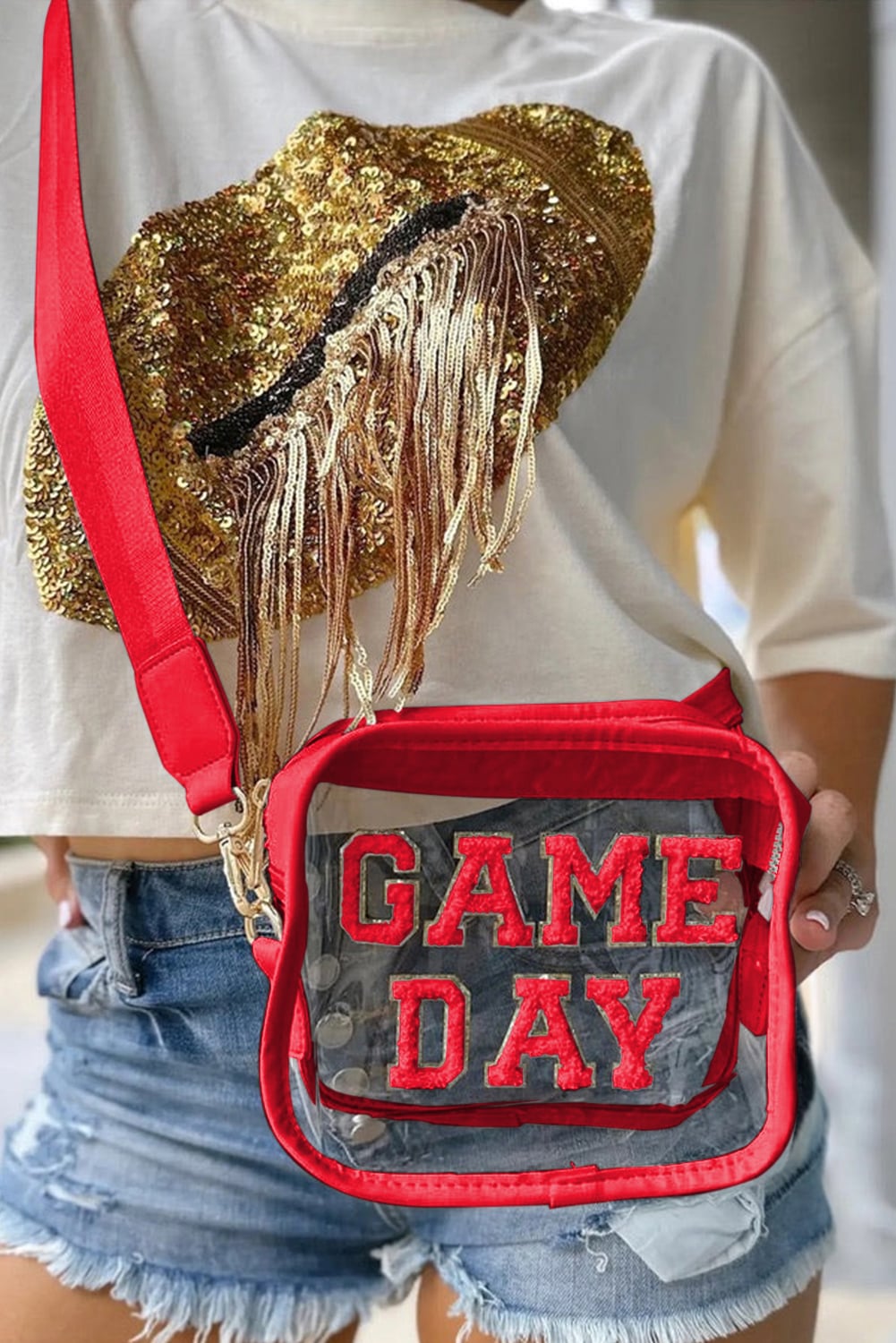 Fiery Red Clear PVC GAME DAY Summer Fashion Single Shoulder Bag