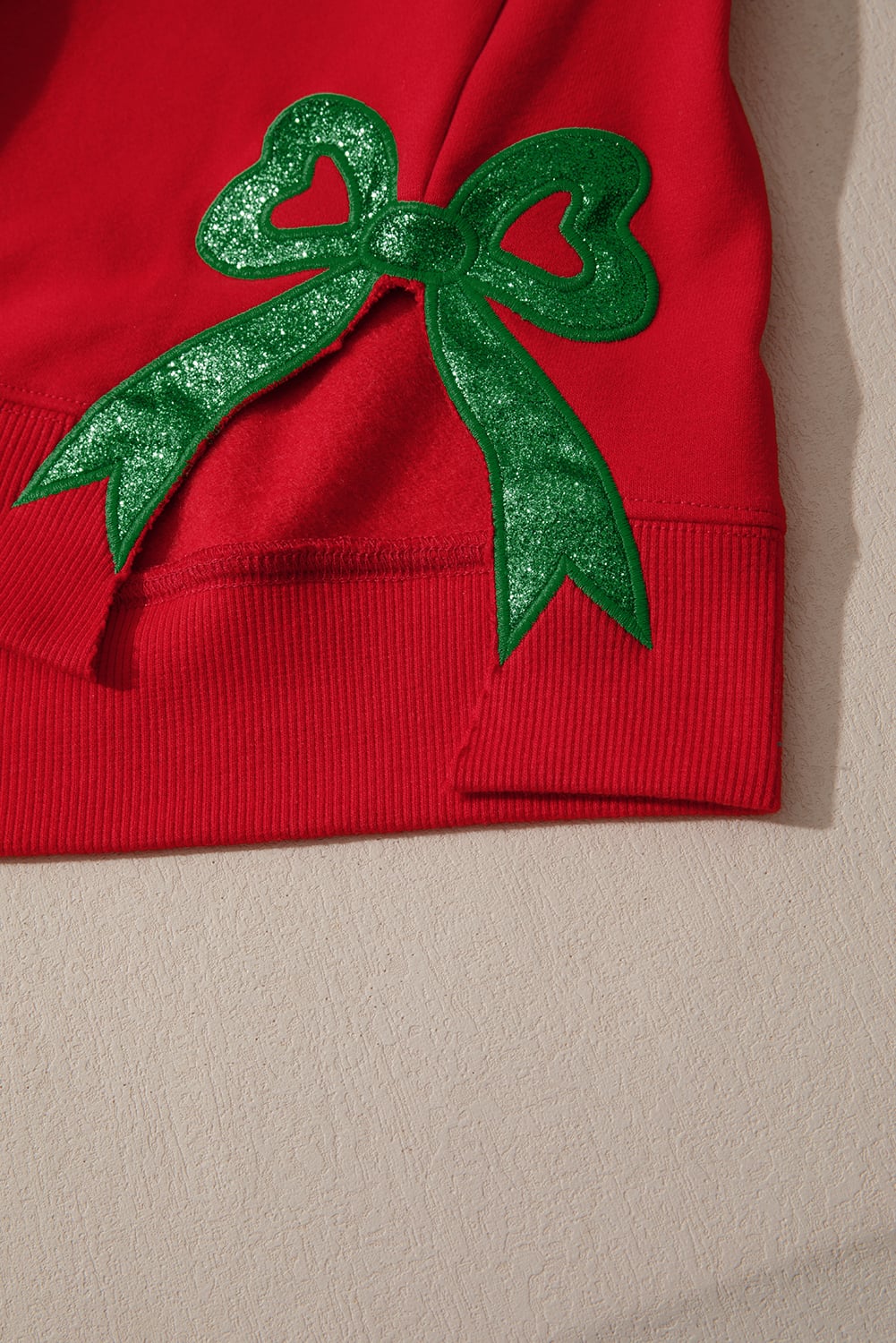Fiery Red Merry and Bright Plaid Embroidered Letter Graphic Sequin Bow Decor Christmas Sweatshirt