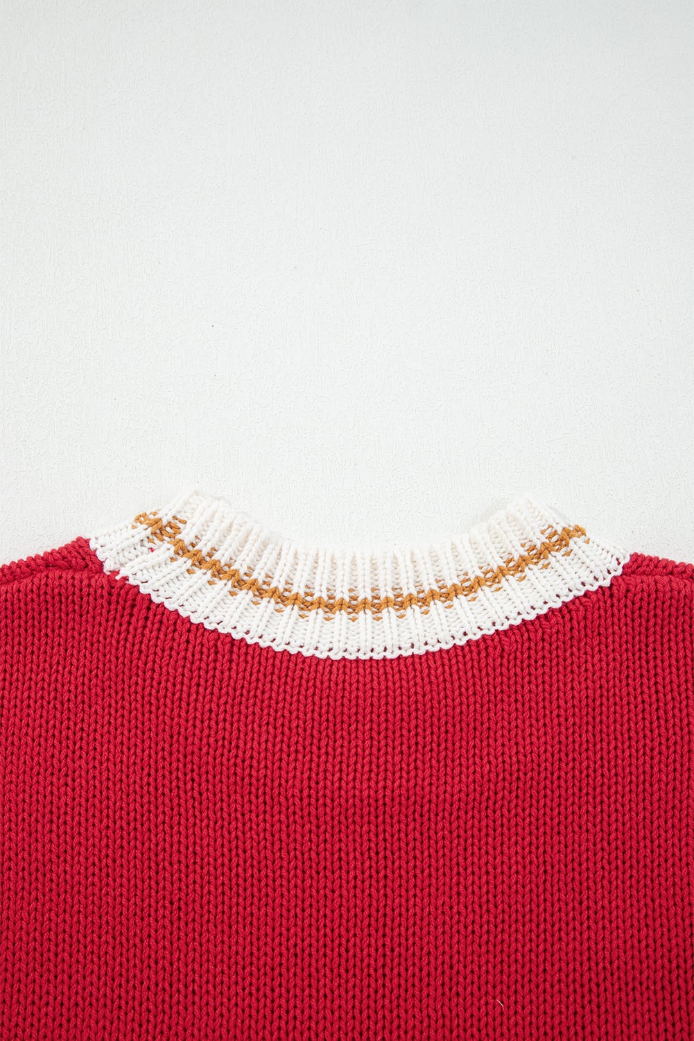 Fiery Red MERRY Color Block Edge Drop Shoulder Cozy Sweater