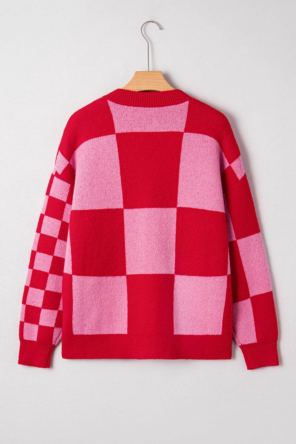 Fiery Red Mixed Plaid Relaxed Sweater Cardigan