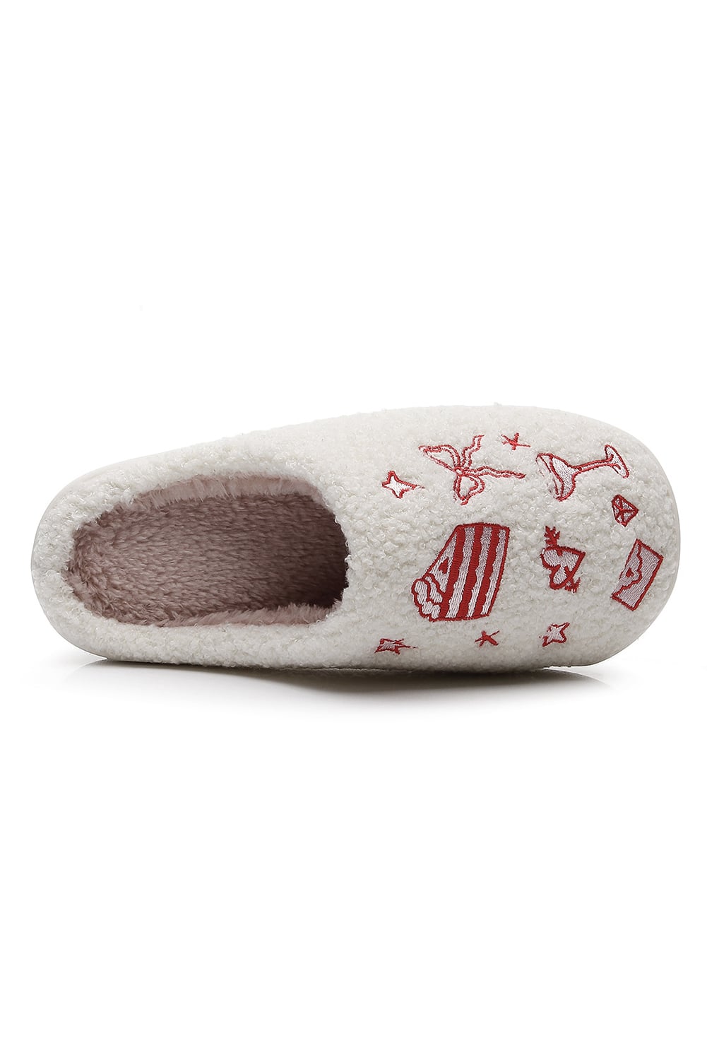 Fiery Red Plush Asymmetric Wedding Doodles Embroidered Slippers