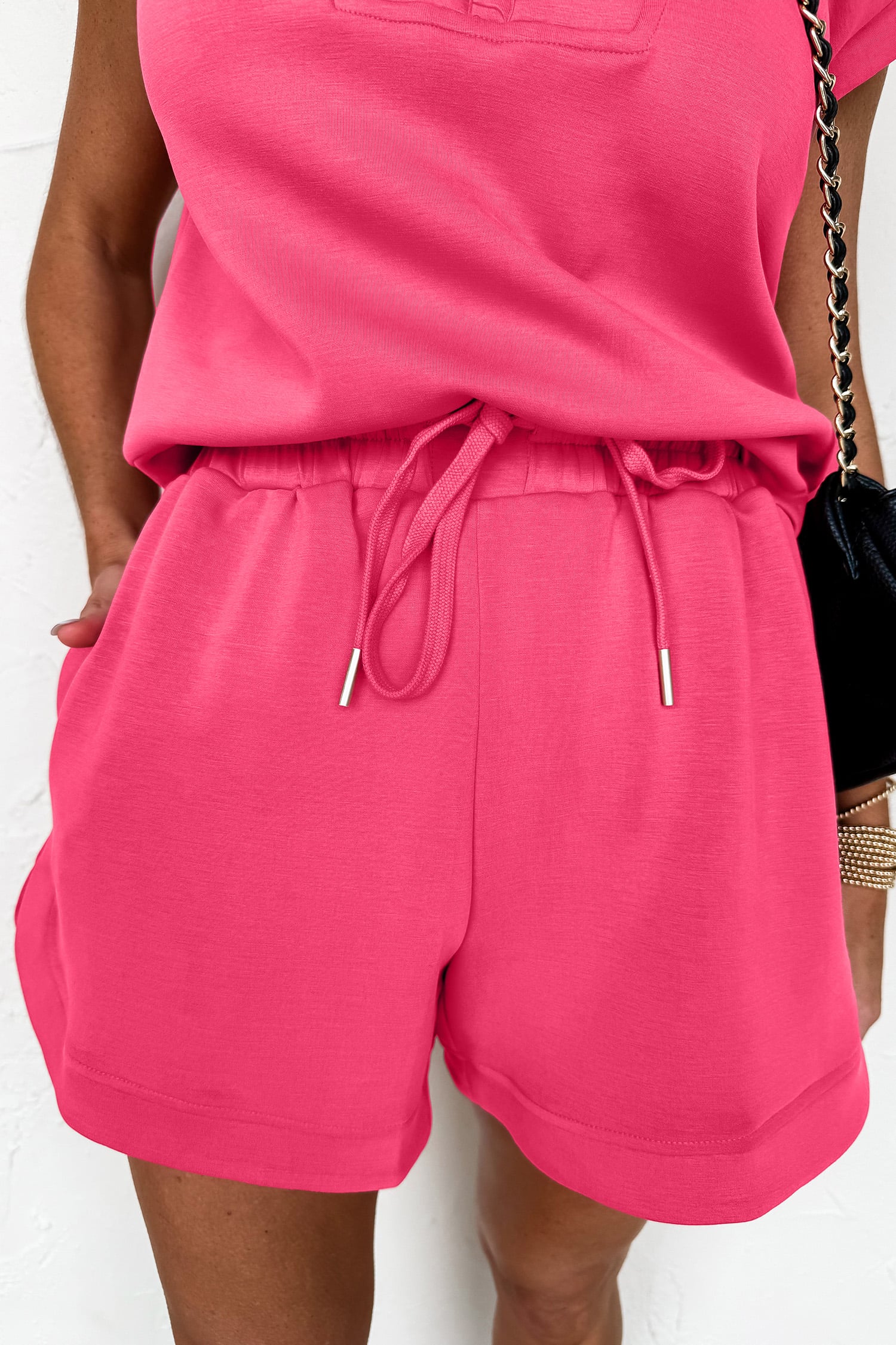 Fiery Red Quarter Zip Sleeveless Top Drawstring Shorts Casual 2pcs Outfit