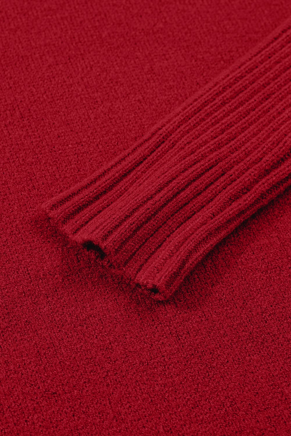 Fiery Red Ribbed High Neck Front Pockets Center Seam Shift Sweater Dress
