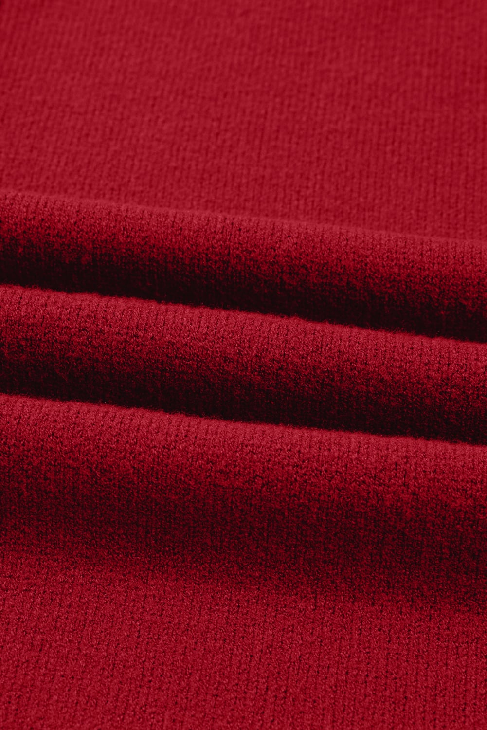 Fiery Red Ribbed High Neck Front Pockets Center Seam Shift Sweater Dress