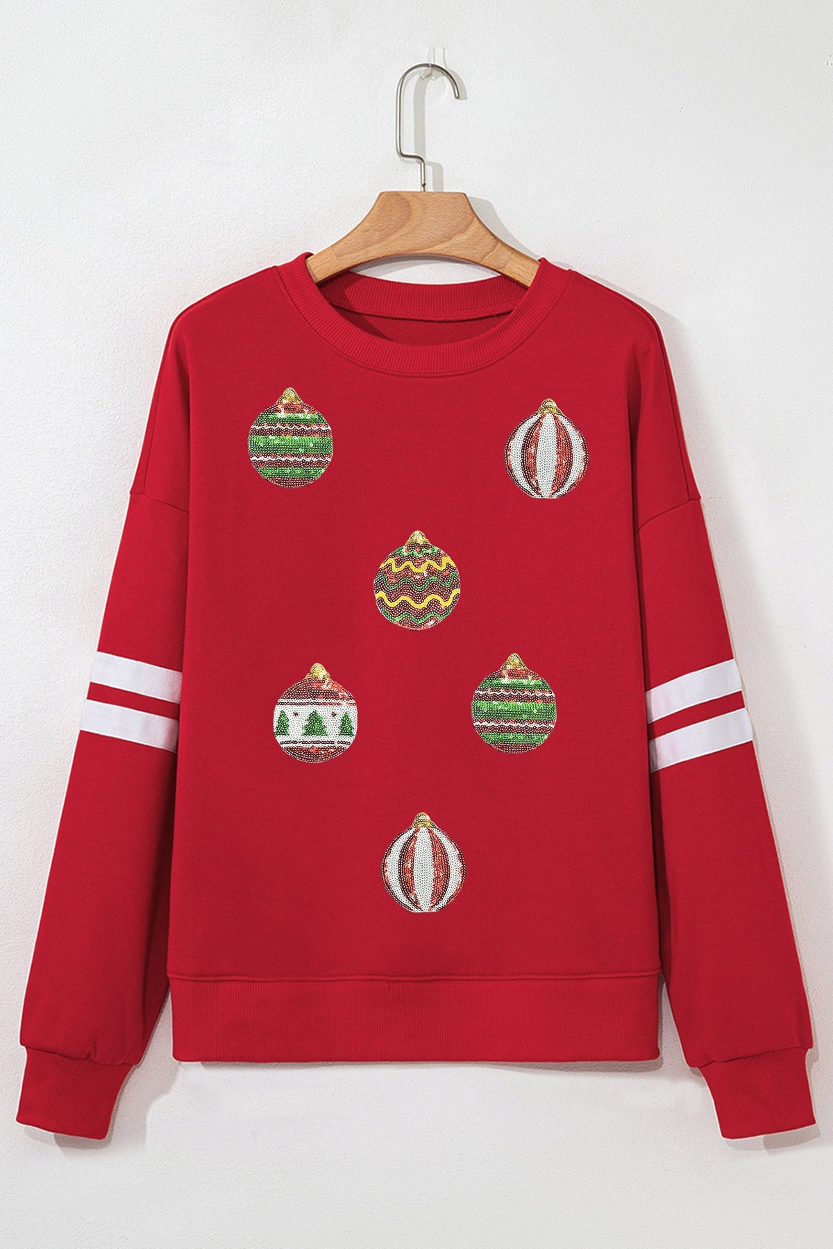 Fiery Red Sequin Ornament Oversized Varsity Sweatshirt