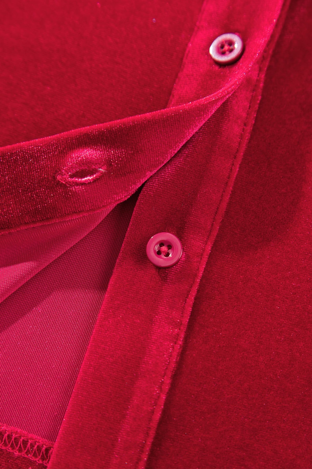 Fiery Red Soft Velvet Patch Pocket Button Down Loose Shirt
