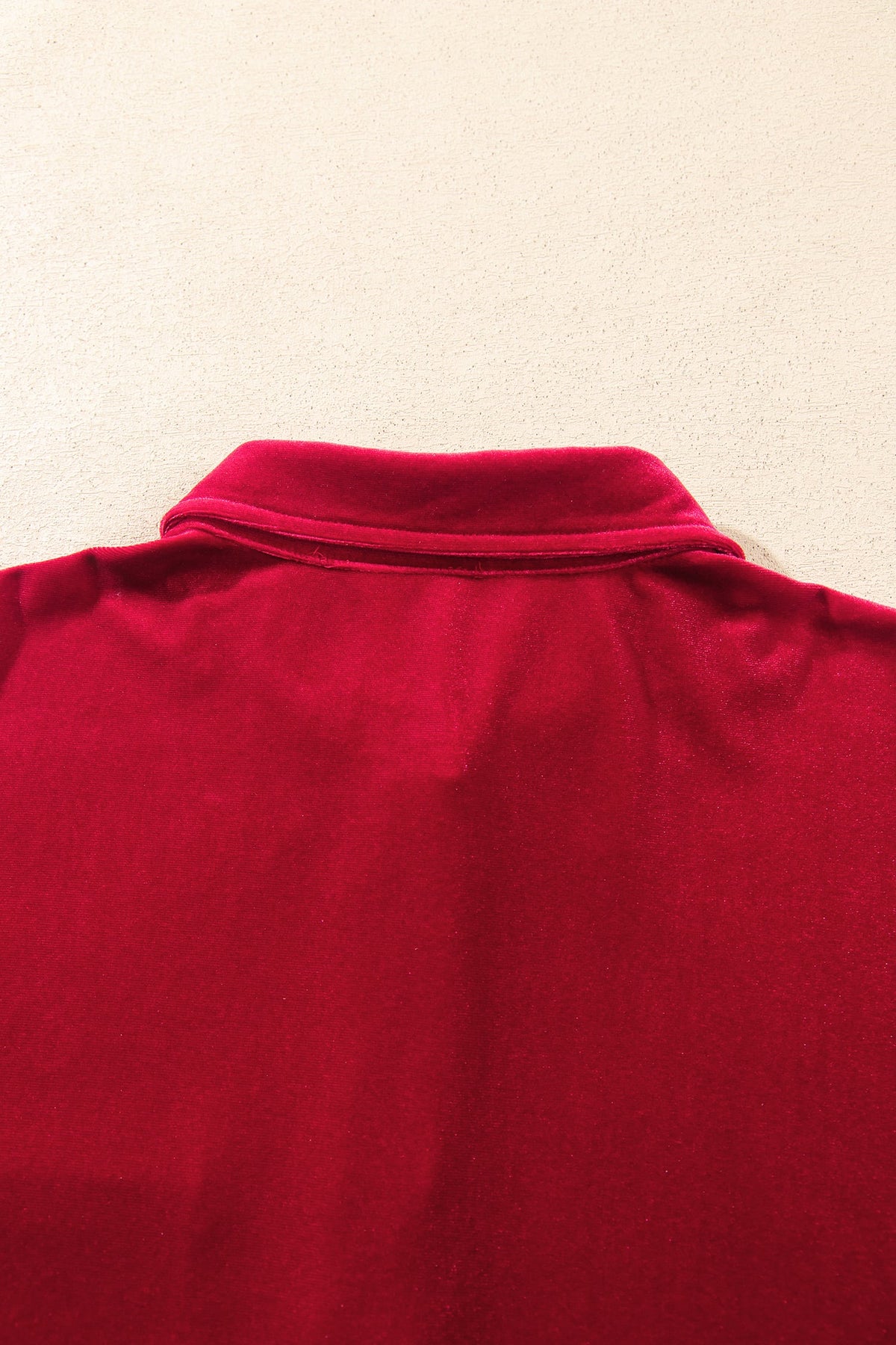 Fiery Red Soft Velvet Patch Pocket Button Down Loose Shirt