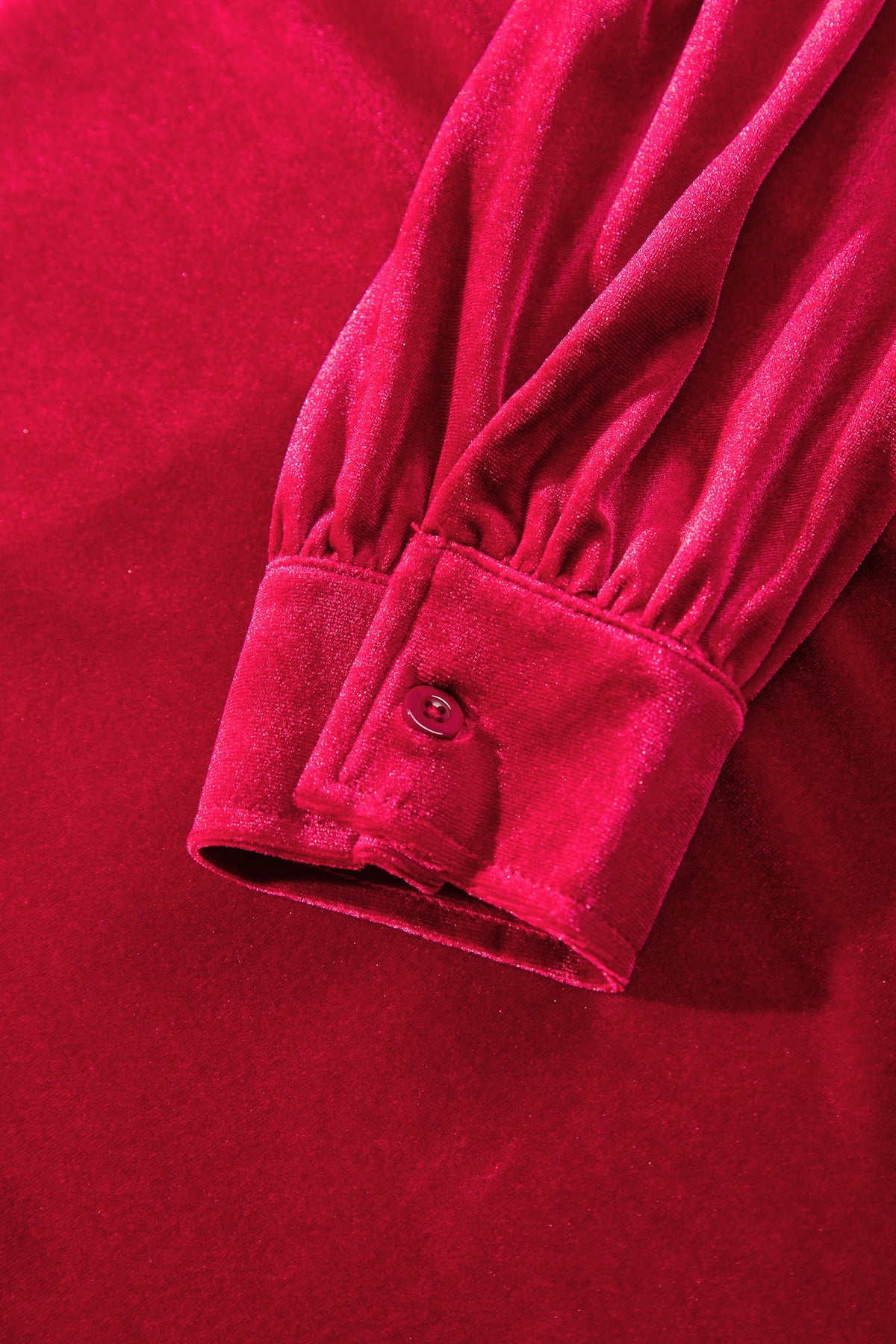 Fiery Red Soft Velvet Patch Pocket Button Down Loose Shirt