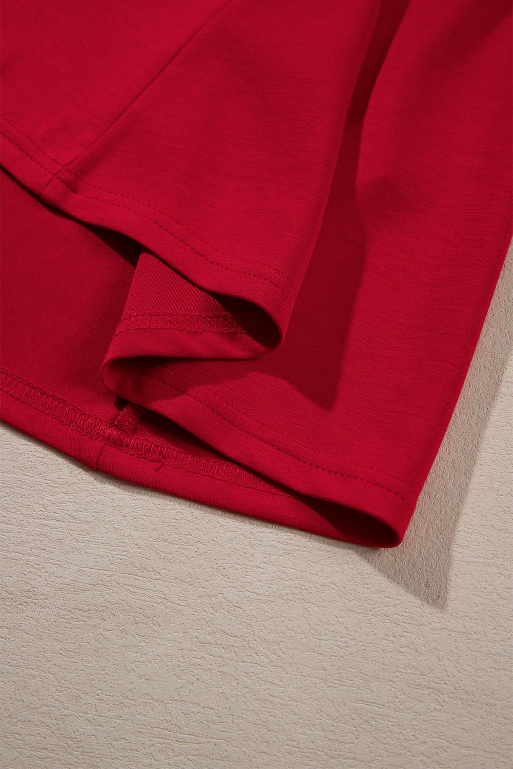 Fiery Red Solid Color Ruched Detail Long Sleeve Midi Dress