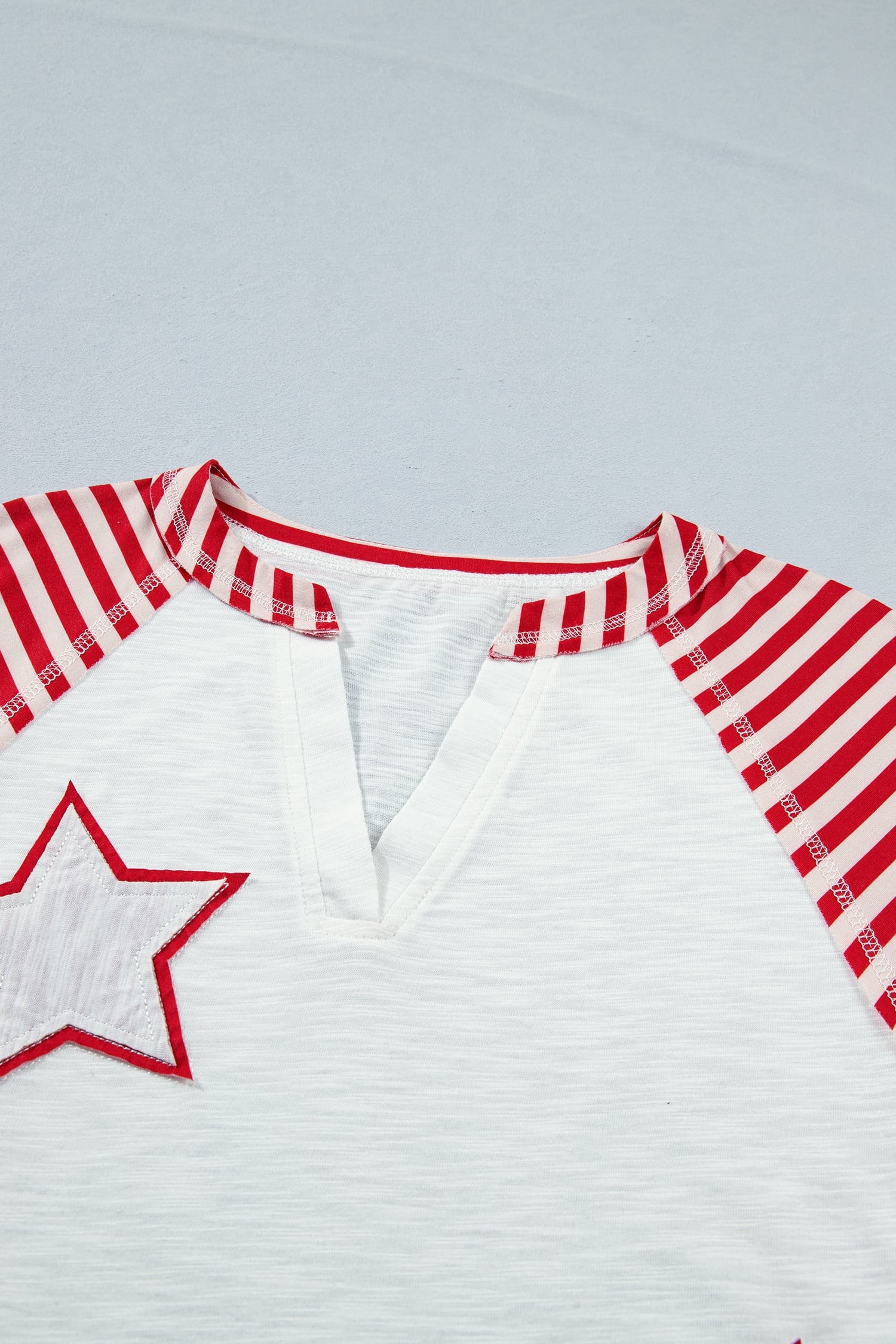 Fiery Red Star Detail Flag Inspired Short Sleeve Top