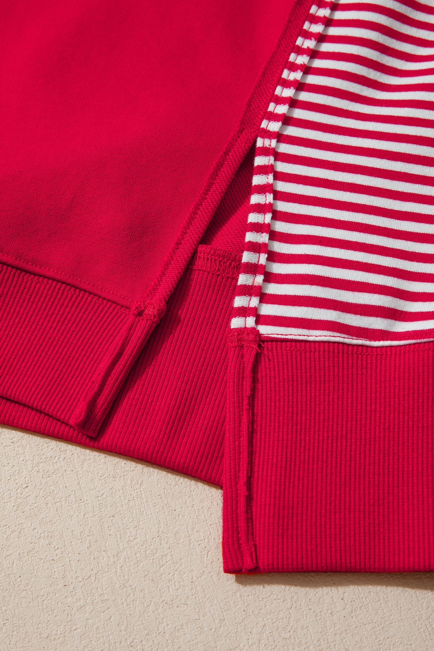 Fiery Red Striped Patchwork Sleeve Colorblock Sweatshirt