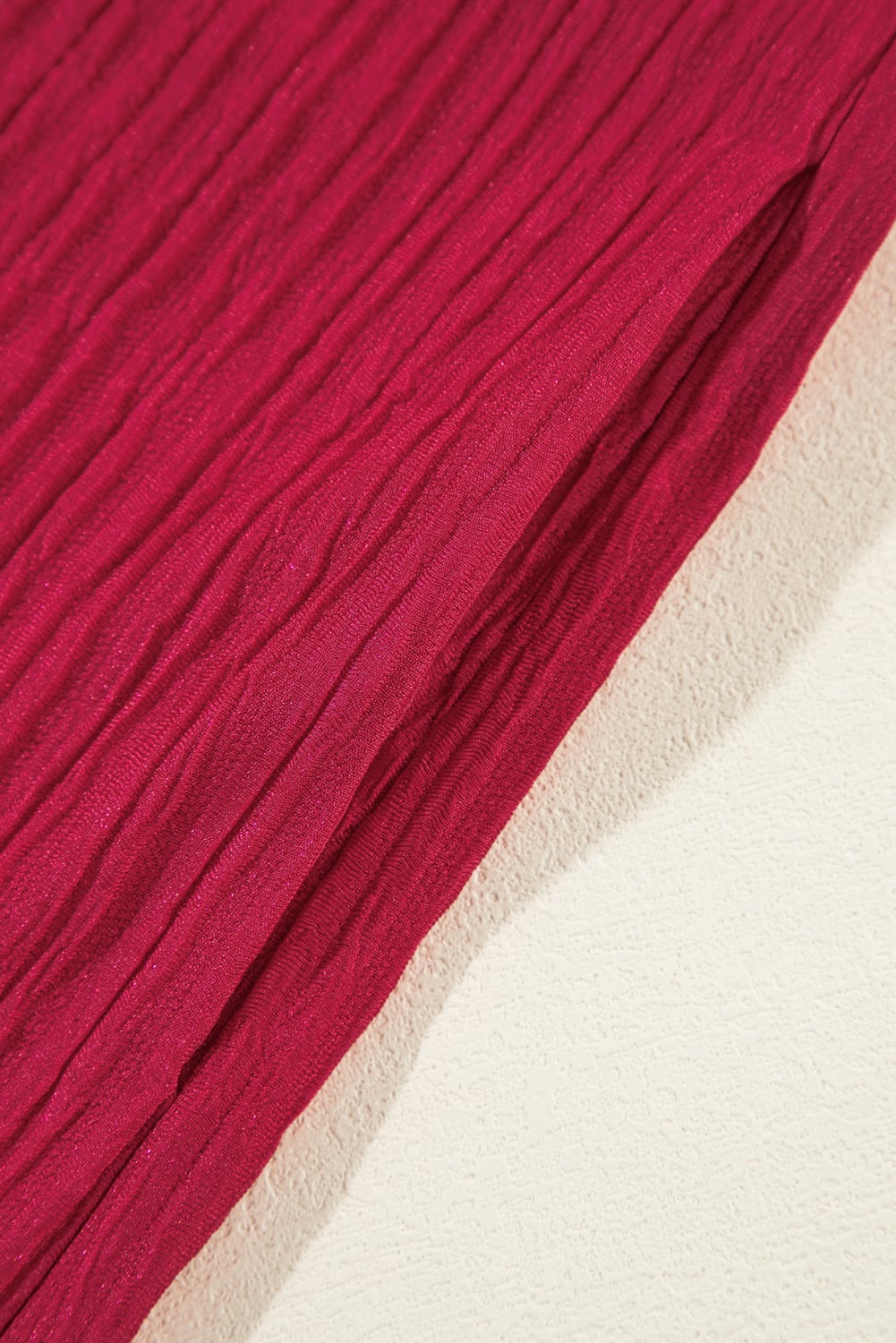 Fiery Red Textured Ruffled Trim V Neck Loose Fit Mini Dress