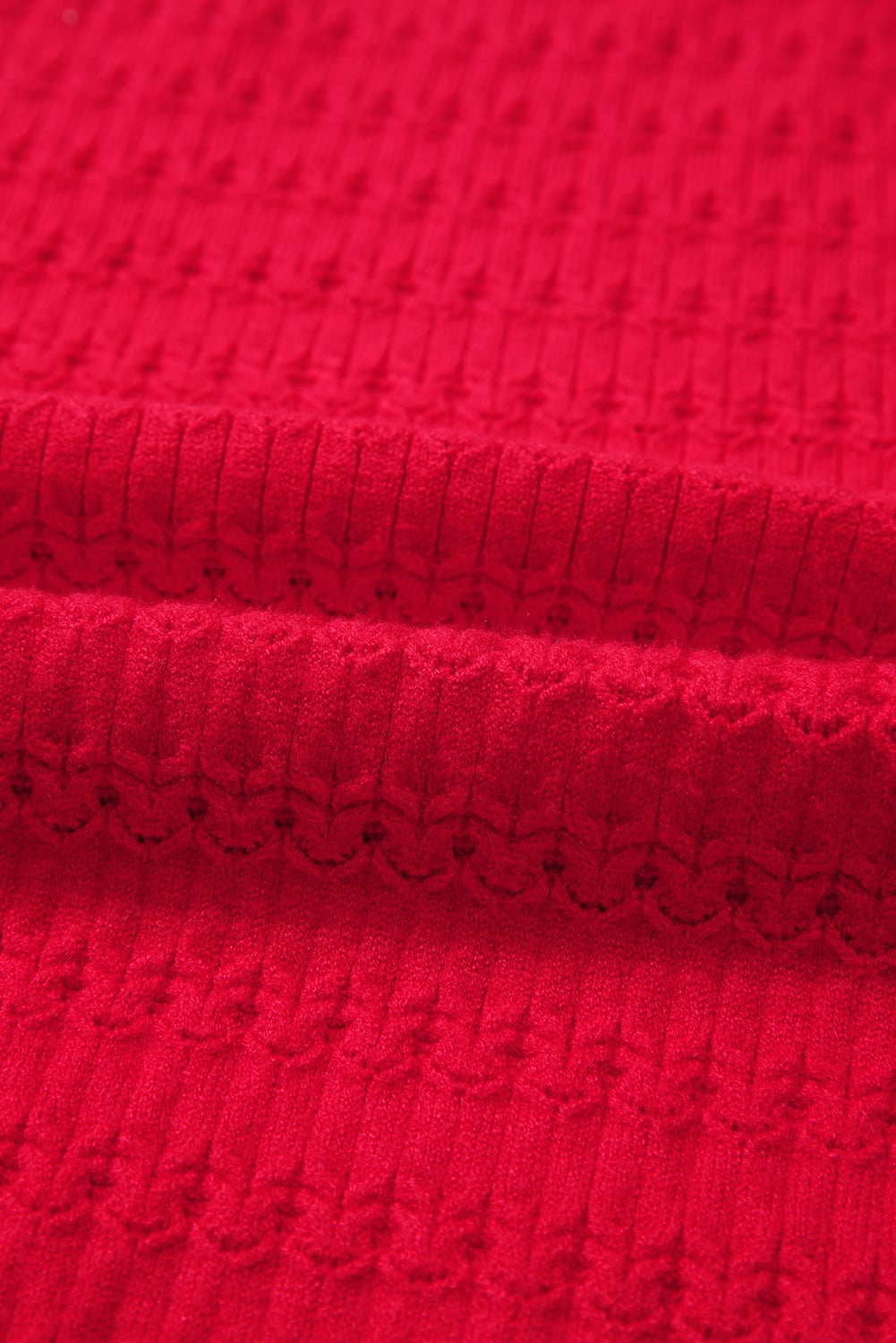Fiery Red Trendy Pattern Knit Ribbed Cuffs Crew Neck Sweater