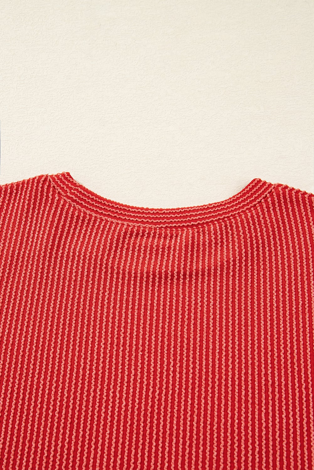 Fiery Red Twisted Rib Outlined Merry Letter Graphic Loose Long Sleeve Top