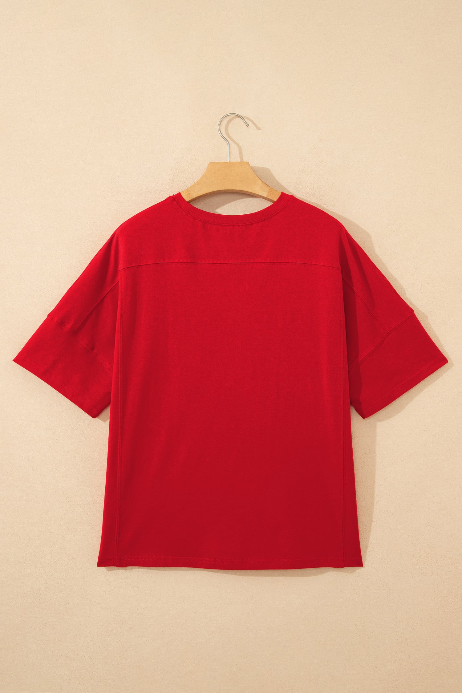Fiery Red Patriotic USA Slogan Patch Embroidery Short Sleeve T Shirt