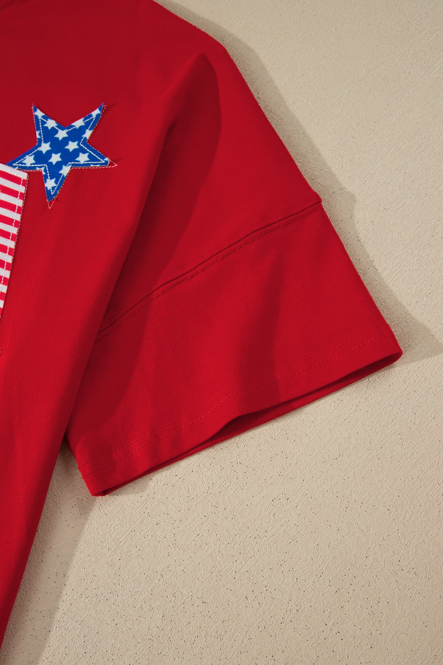 Fiery Red Patriotic USA Slogan Patch Embroidery Short Sleeve T Shirt