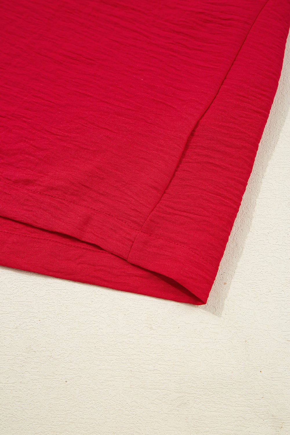 Fiery Red V Neck Collared Shirred 3/4 Sleeve Oversized Tunic Top