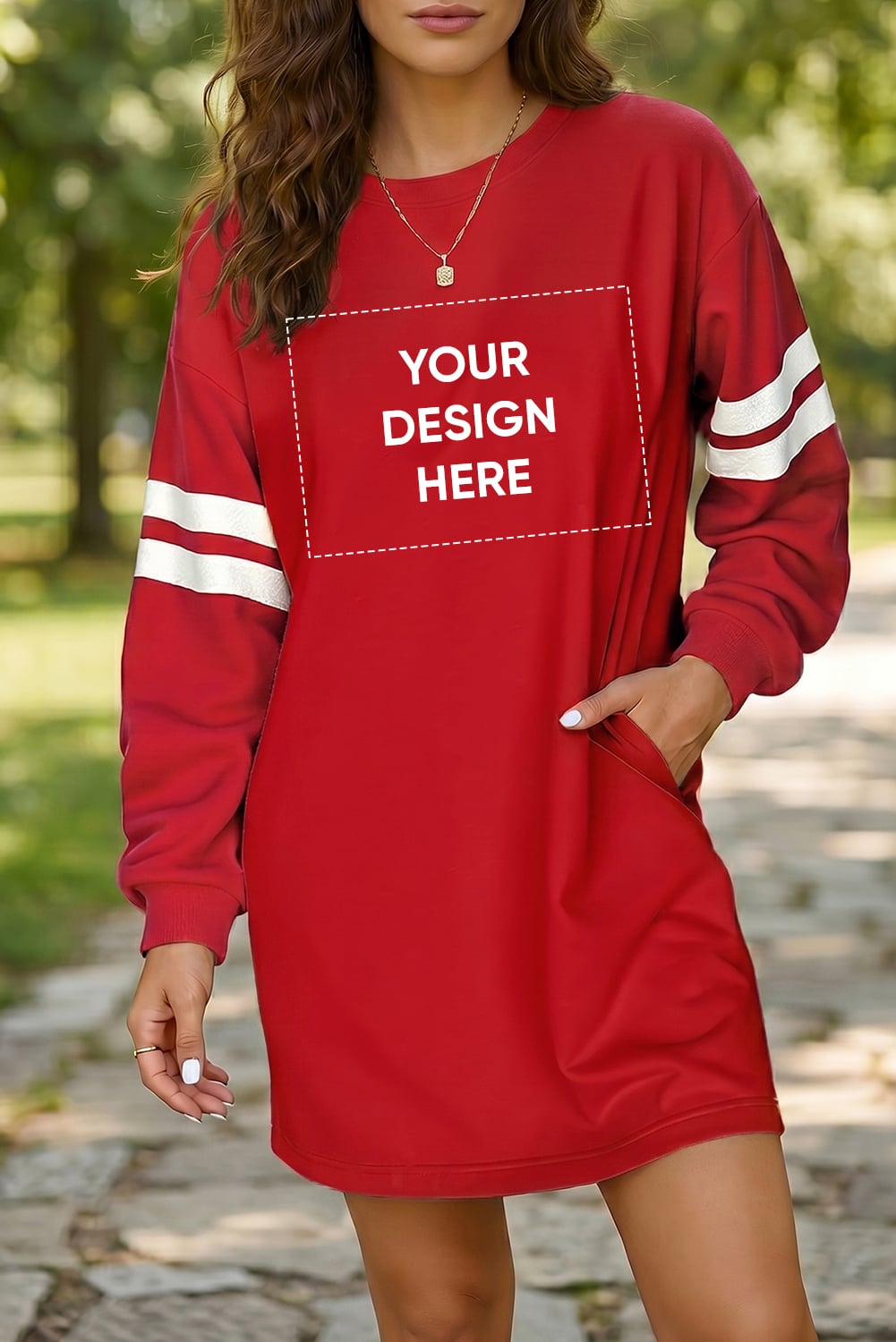 Fiery Red Varsity Contrast Banded Sleeve Shift Sweatshirt Dress
