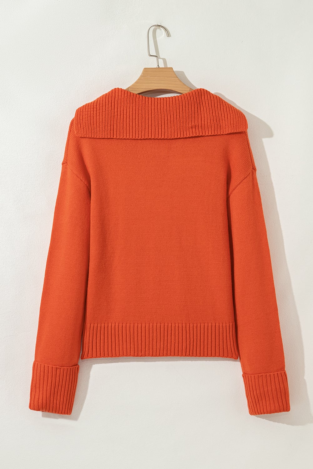Flamingo Collared V Neck Ribbed Edge Sexy Elegant Sweater