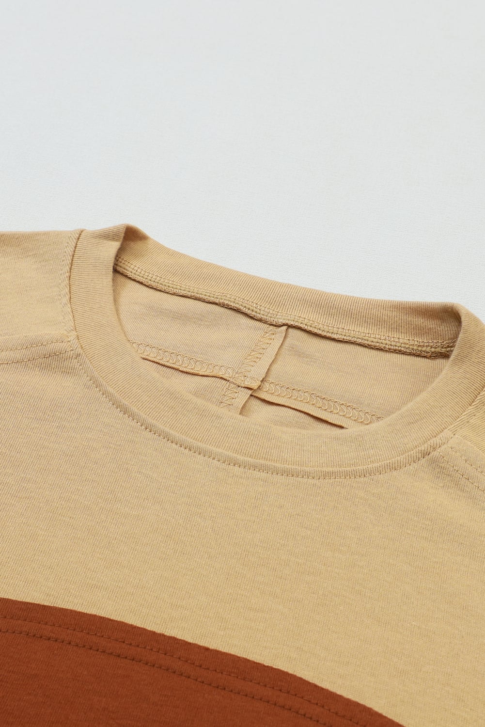 Light French Beige Colorblock Striped Bishop Sleeve Top
