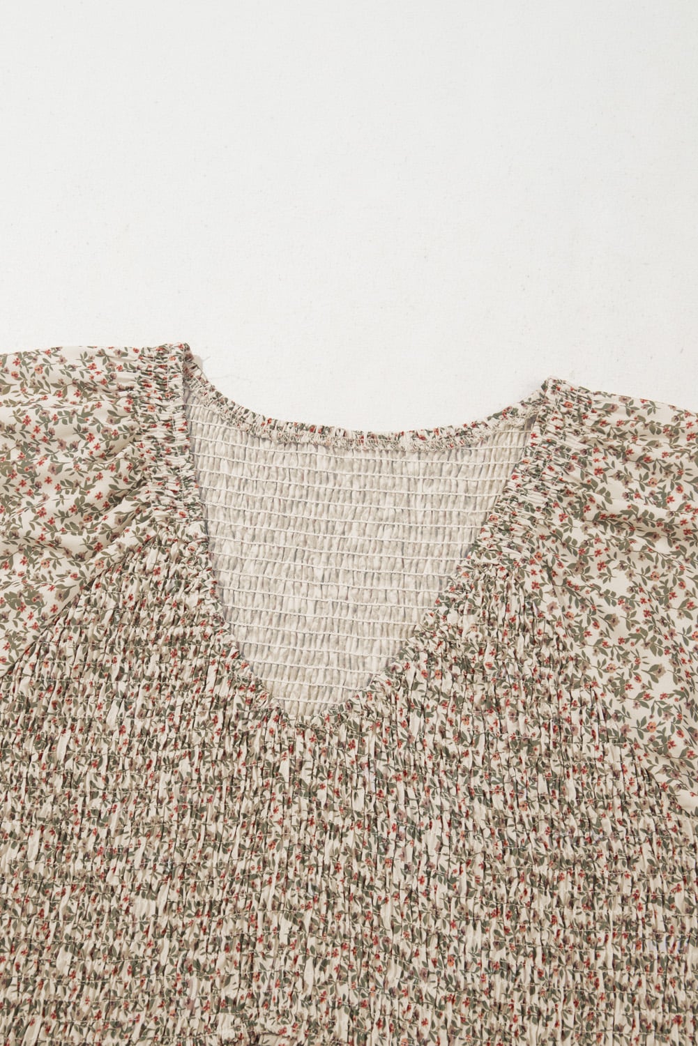 Floral Print Puff Sleeve Smocked Top
