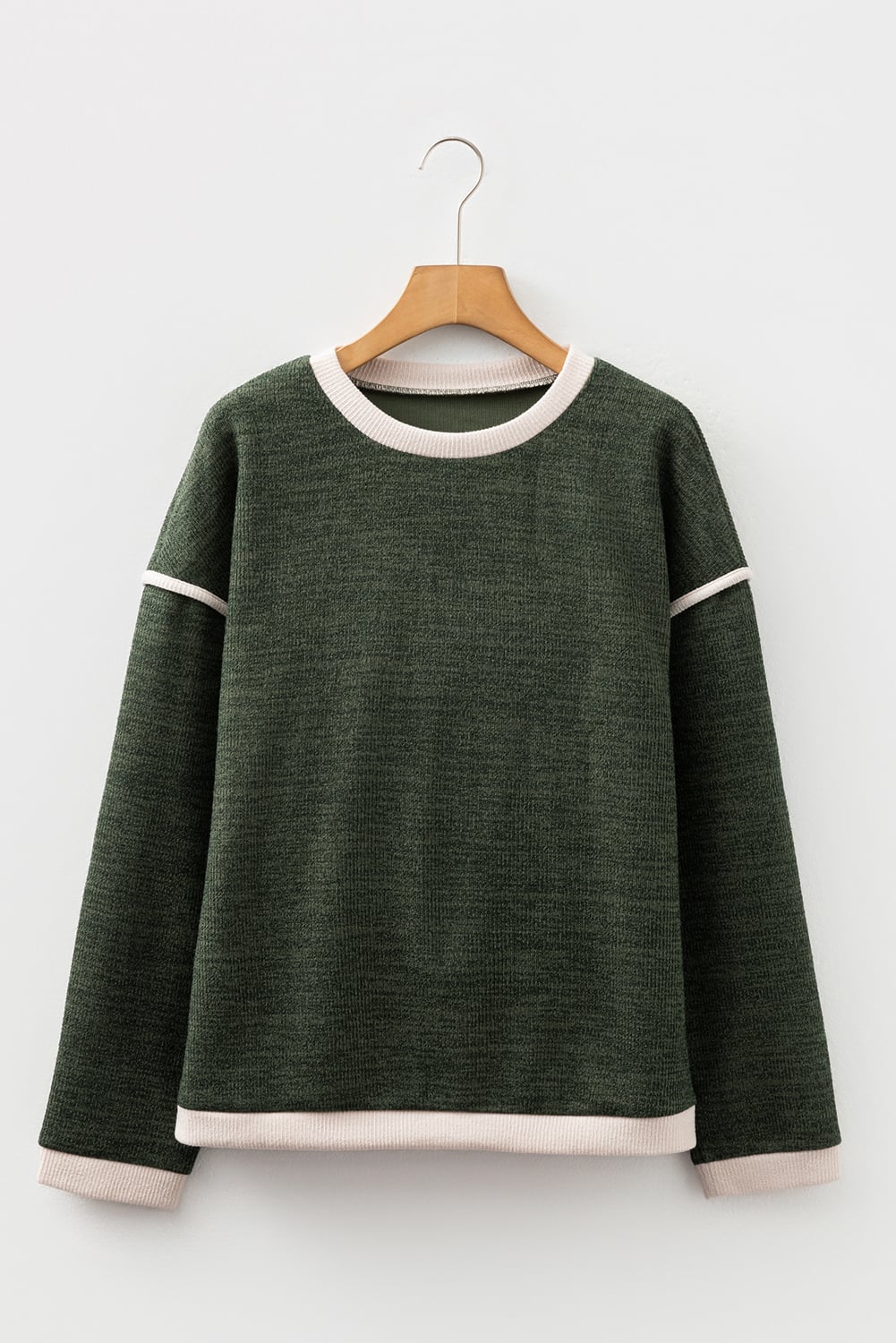 Four Leaf Clover Contrast Color Trim Knit Drop Shoulder Loose Top