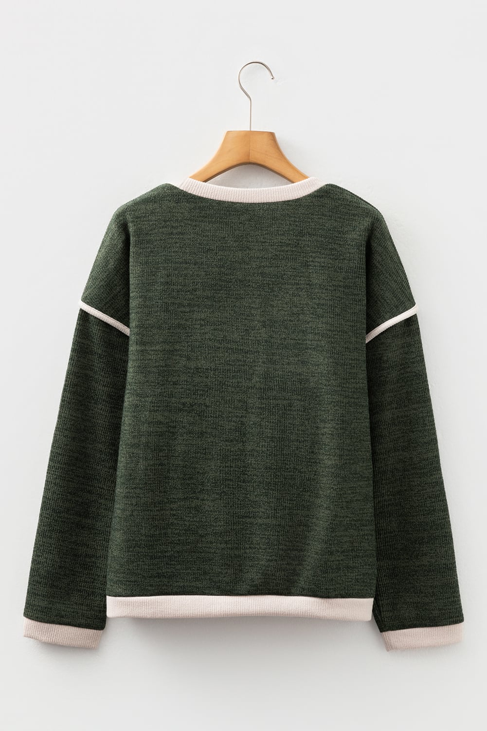 Four Leaf Clover Contrast Color Trim Knit Drop Shoulder Loose Top
