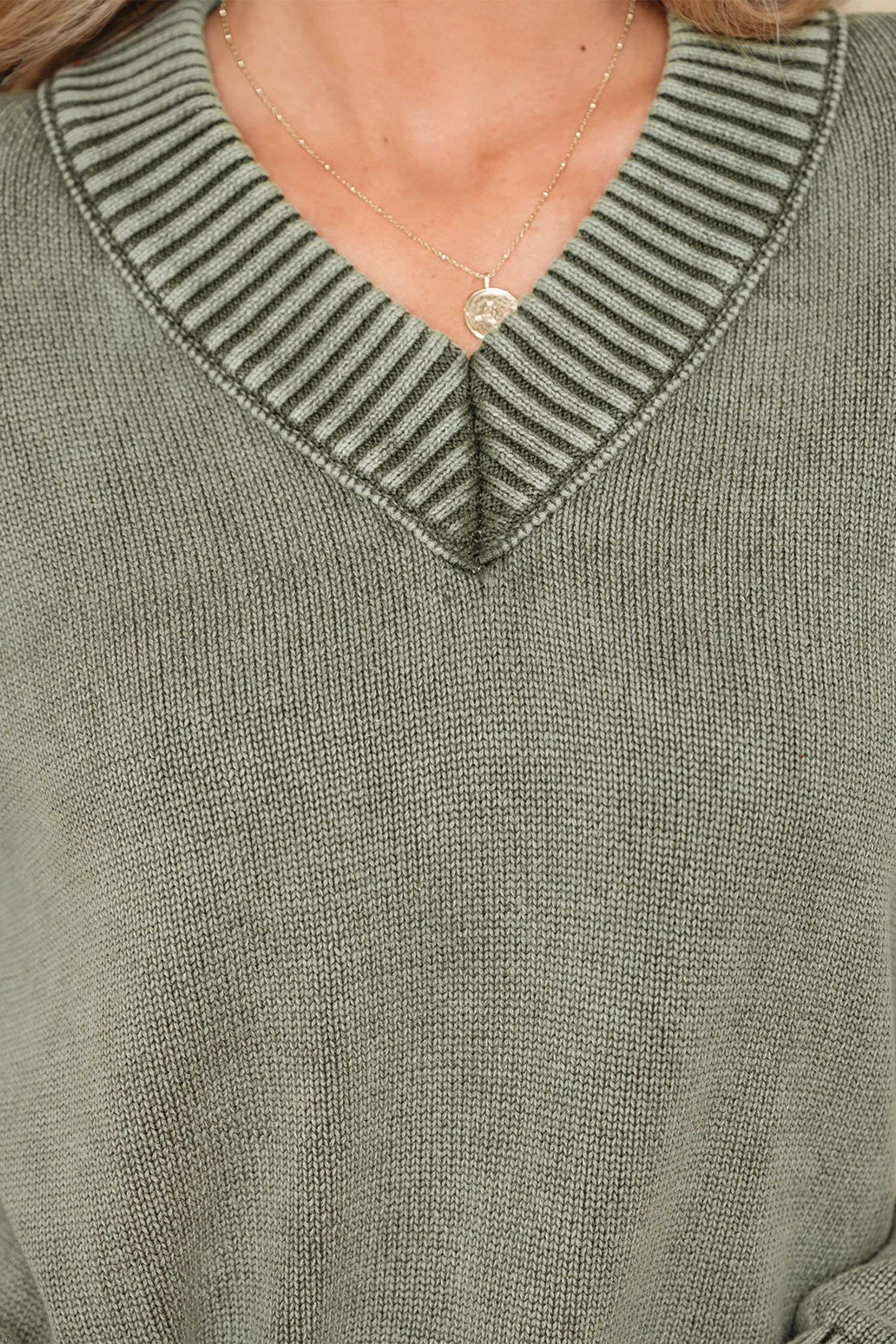 Four Leaf Clover Mineral Wash V Neck Knit Exposed Seam Drop Shoulder Loose Sweater