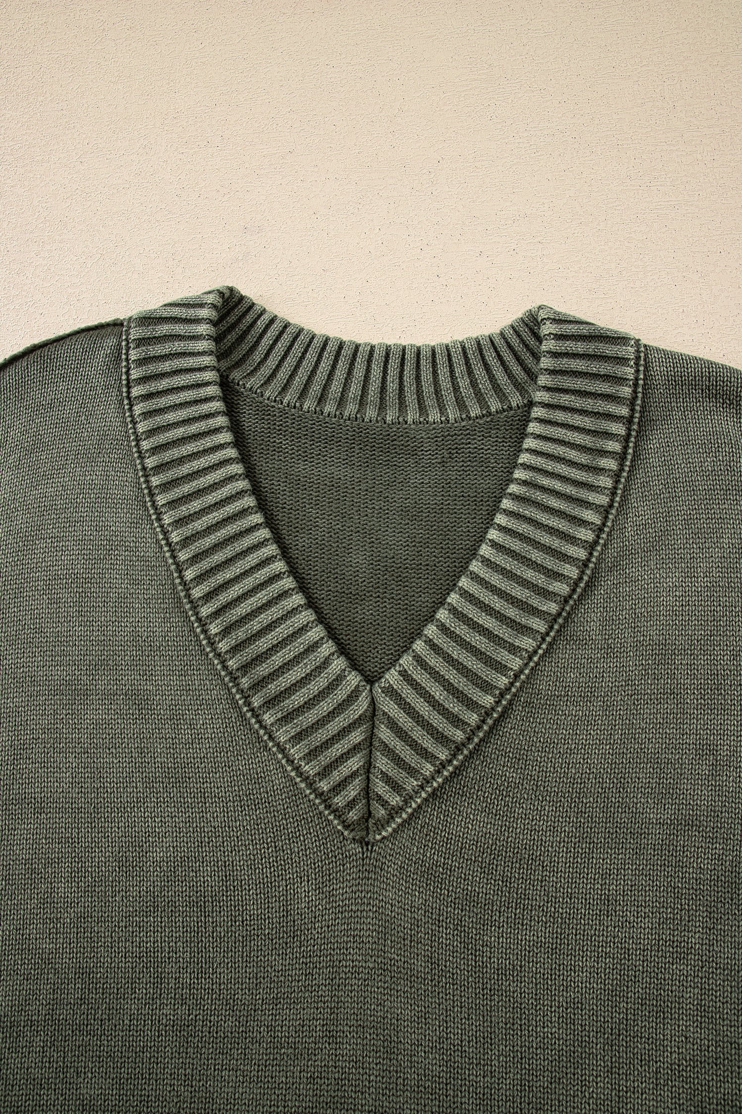 Four Leaf Clover Mineral Wash V Neck Knit Exposed Seam Drop Shoulder Loose Sweater