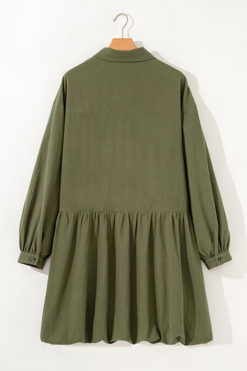 Four Leaf Clover Plus Size Collar Half Button Long Sleeve Ruffle Hem Mini Dress