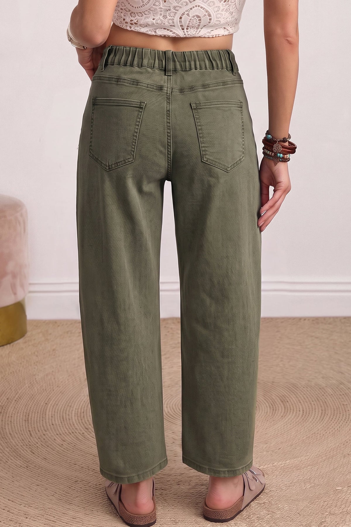 Four Leaf Clover Sequin Mallard Graphic Ankle Length Barrel Jeans