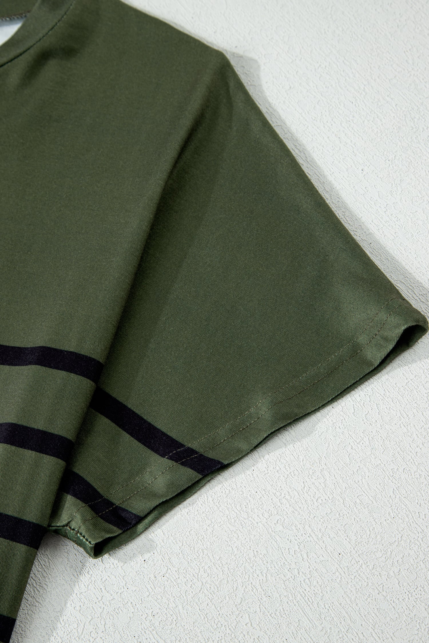 Four Leaf Clover Striped Half Buttons Crew Neck T-Shirt