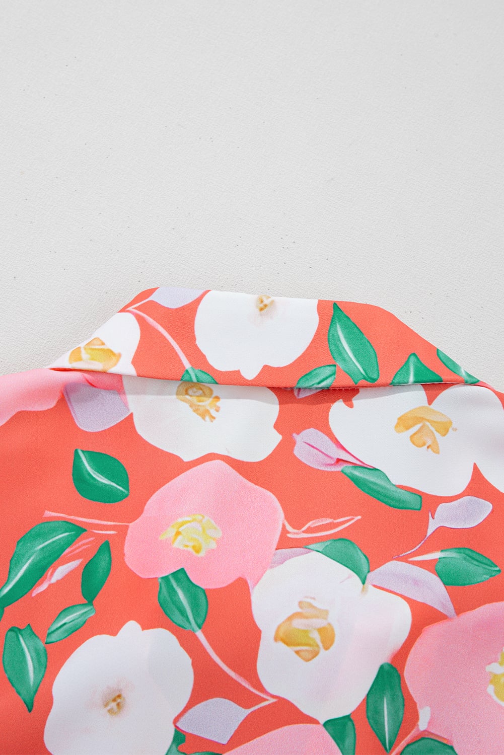 Fresh Salmon Floral Print Contrast Striped Trim Polo Collar T Shirt Dress