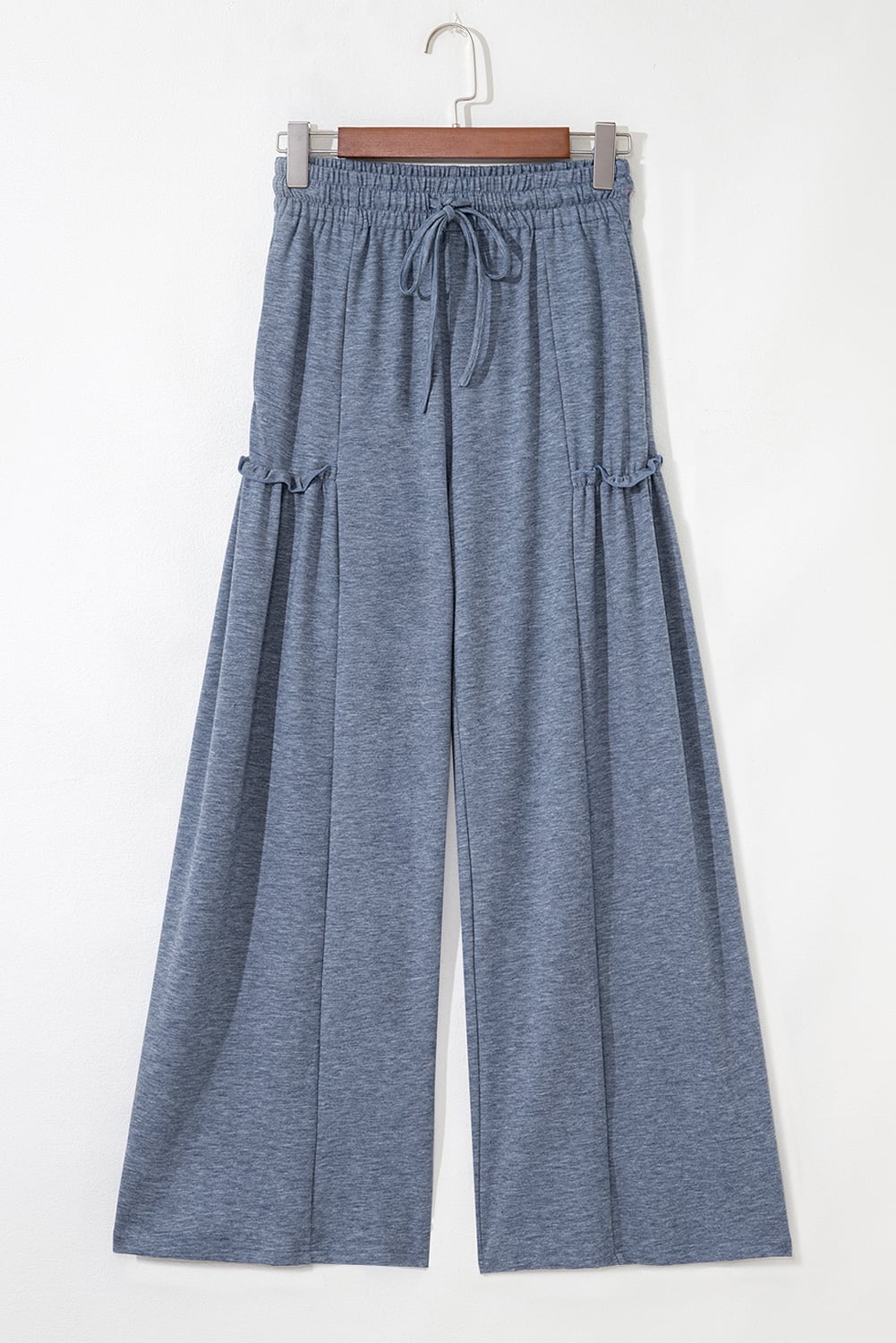 Frilled Detail Wide Leg Drawstring Elastic Waistband Pants