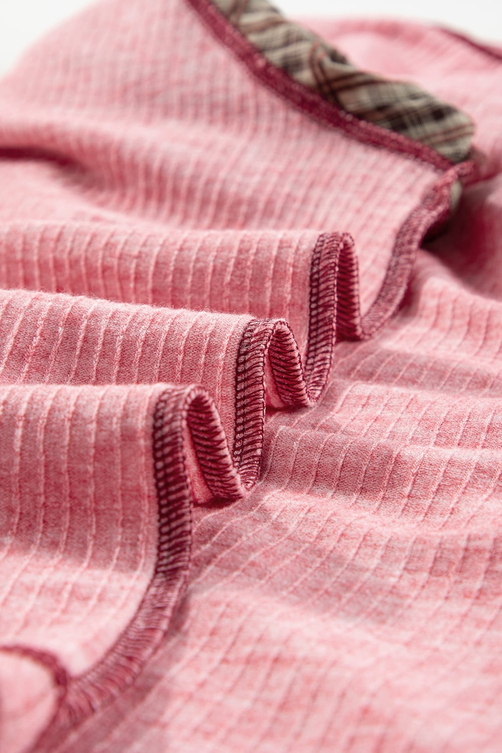 Fushia Mixed Print Raglan Sleeve Ribbed Knit Patchwork Blouse