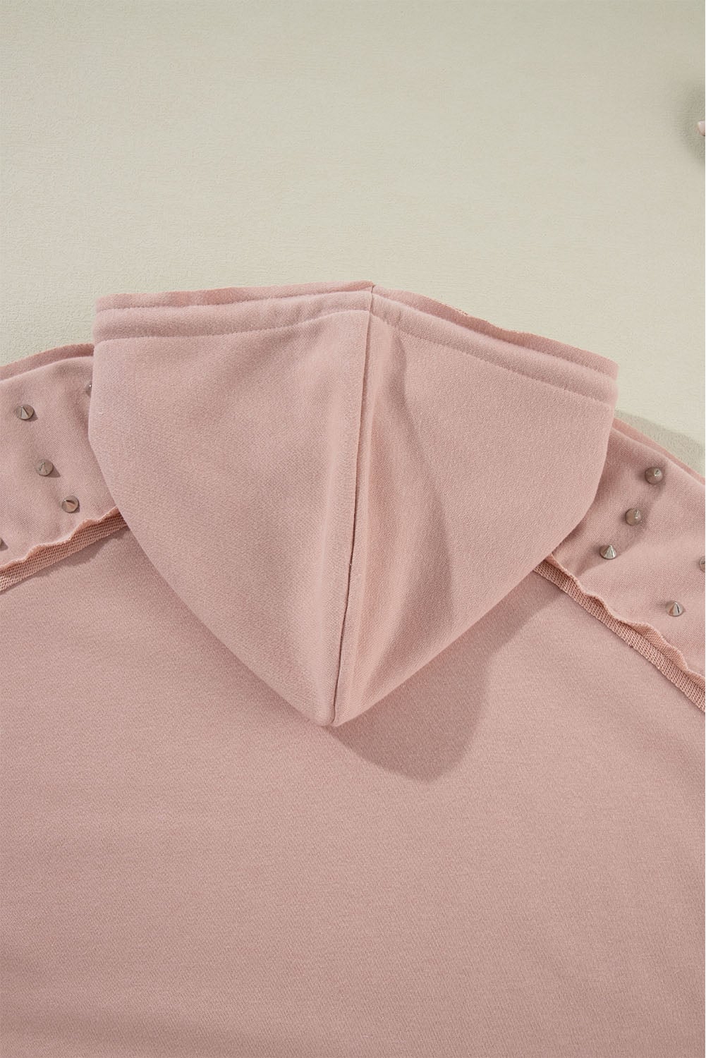 Fushia Solid Color Rivet Stud Raglan Sleeve Hoodie with Pocket