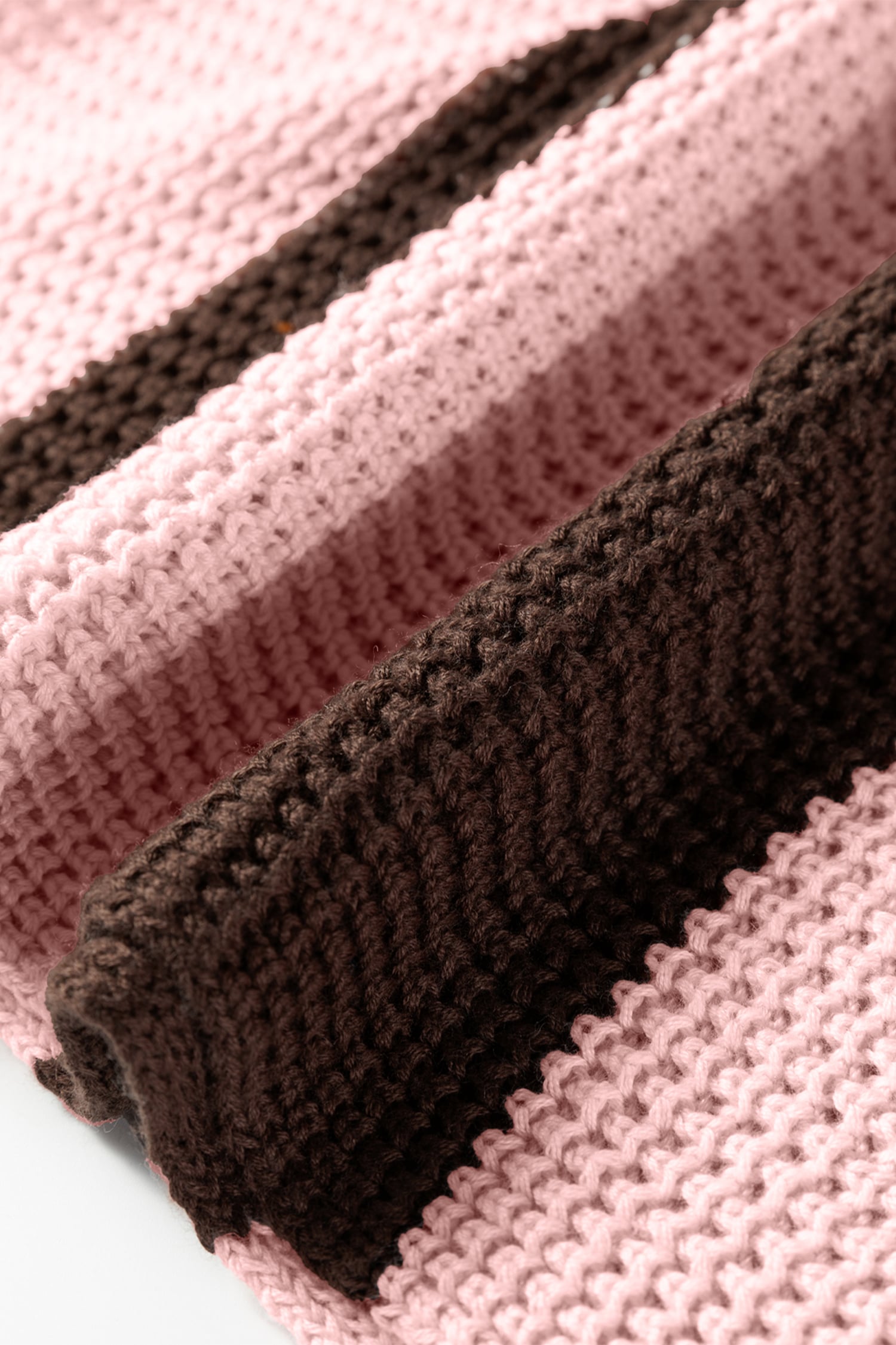 Fushia Striped Color Block Thermal Textured Knit Drop Shoulder Sweater