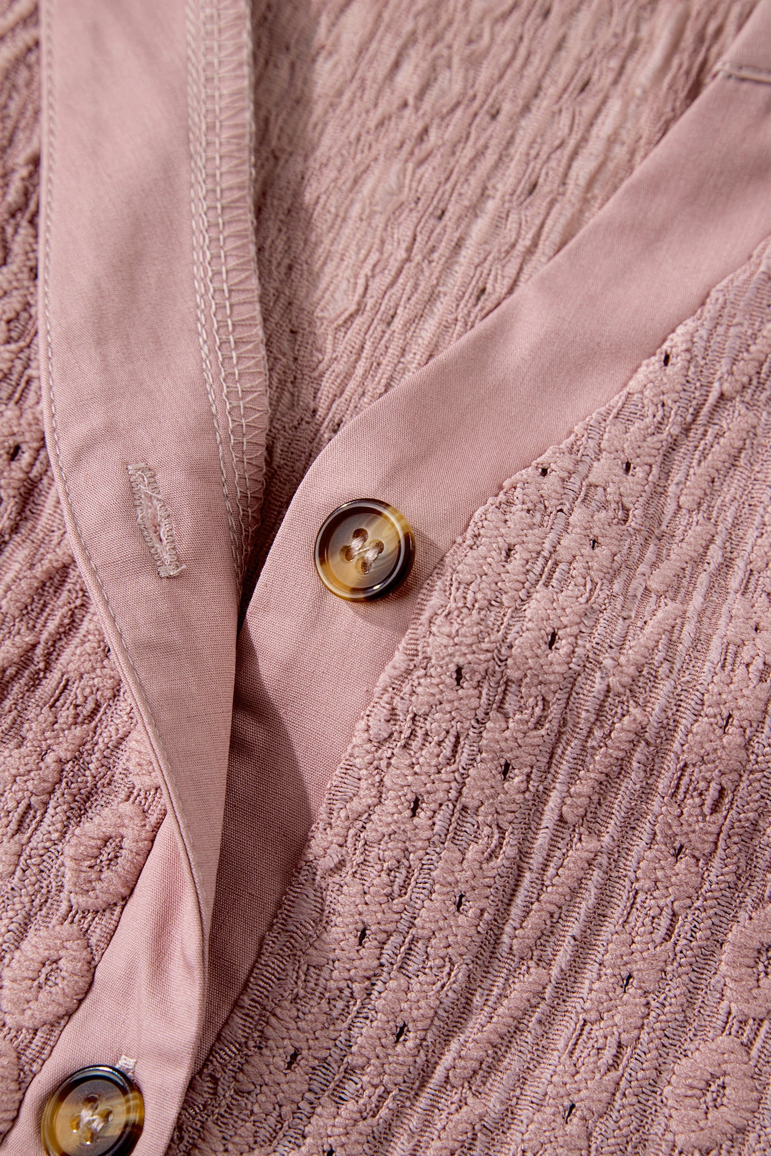 Fushia Textured Embroidered Half Buttons Short Sleeve Blouse