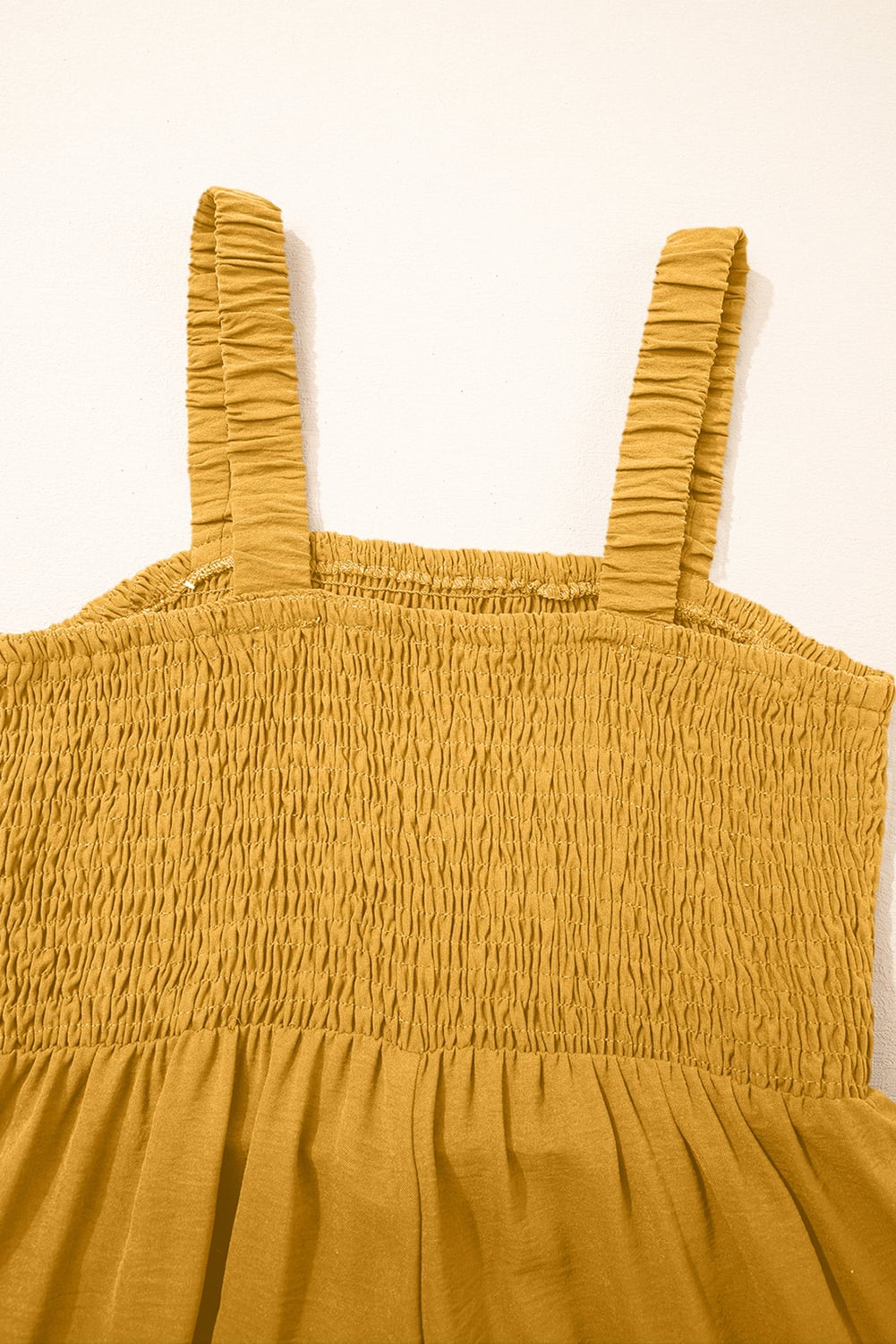 Ginger Smocked Sleeveless Wide Leg Jumpsuit with Pockets