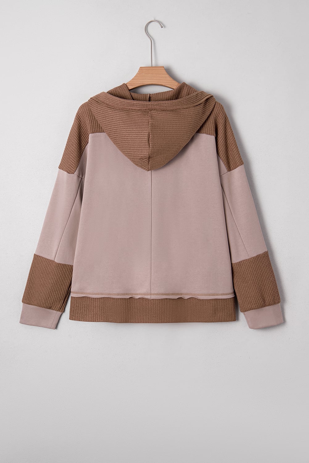 Goat Oversize Waffle Patchwork Exposed Seam Casual Hoodie