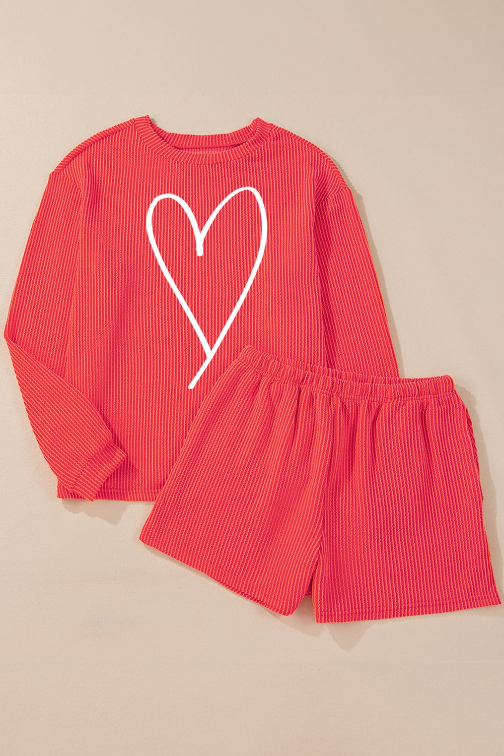 Gold Flame Heart Shape Graphic Corded Pullover and Shorts Outfit