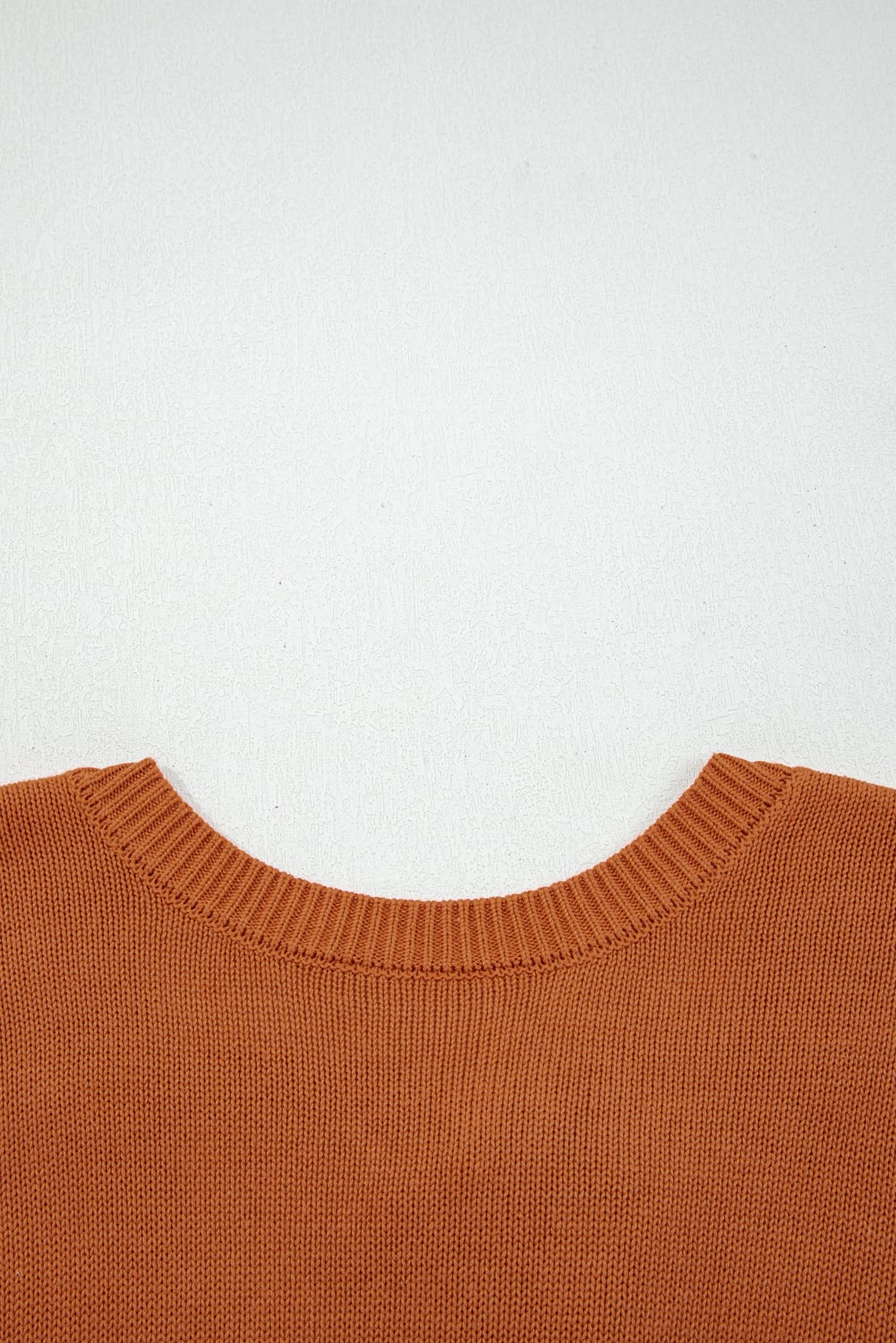 Gold Flame Solid Color Ribbed Trim Drop Shoulder Sweater