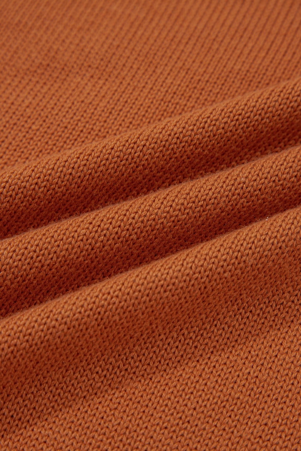 Gold Flame Solid Color Ribbed Trim Drop Shoulder Sweater