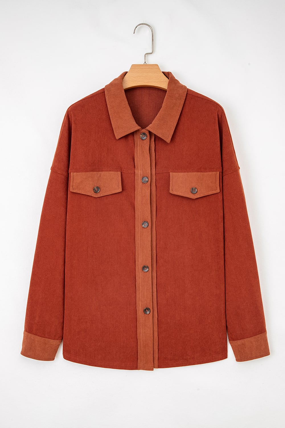 Gold Flame Velvet Flap Pockets Drop Shoulder Casual Shacket