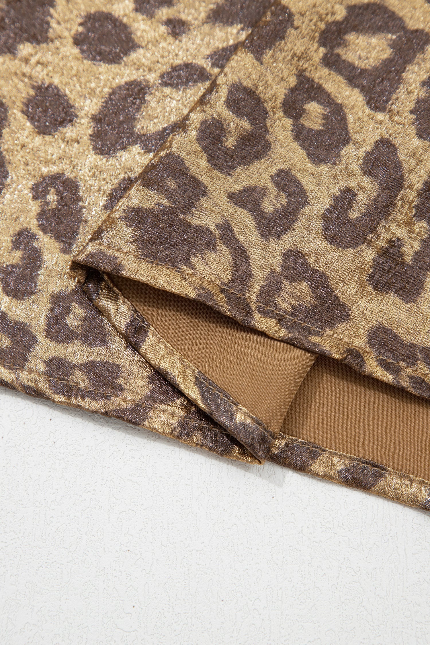 Gold  Half Sleeve Metallic Leopard Print Blouse