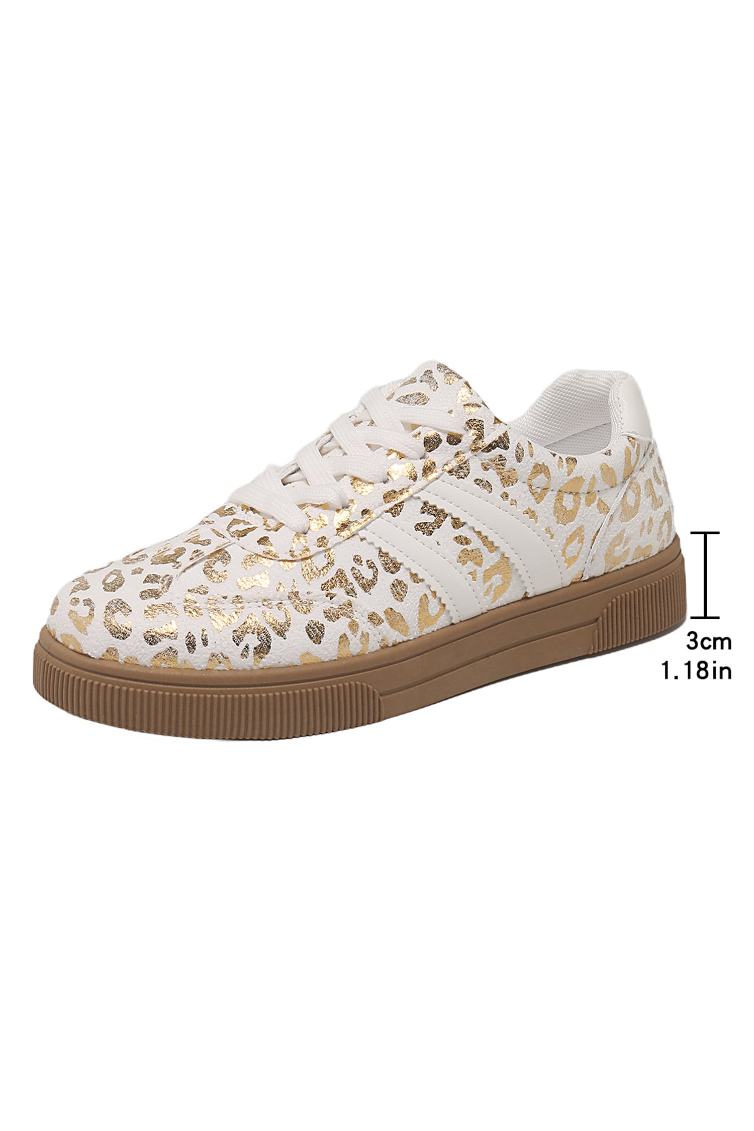 Gold Metallic Leopard Print Lace Up Flat Shoes