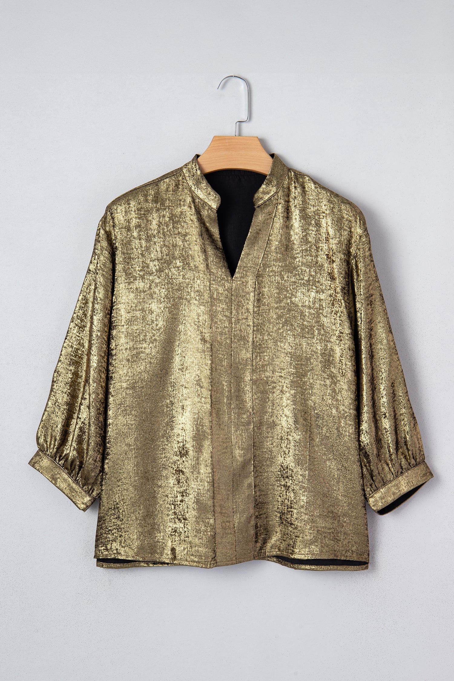 Gold Metallic Split Neck Half Sleeve Blouse