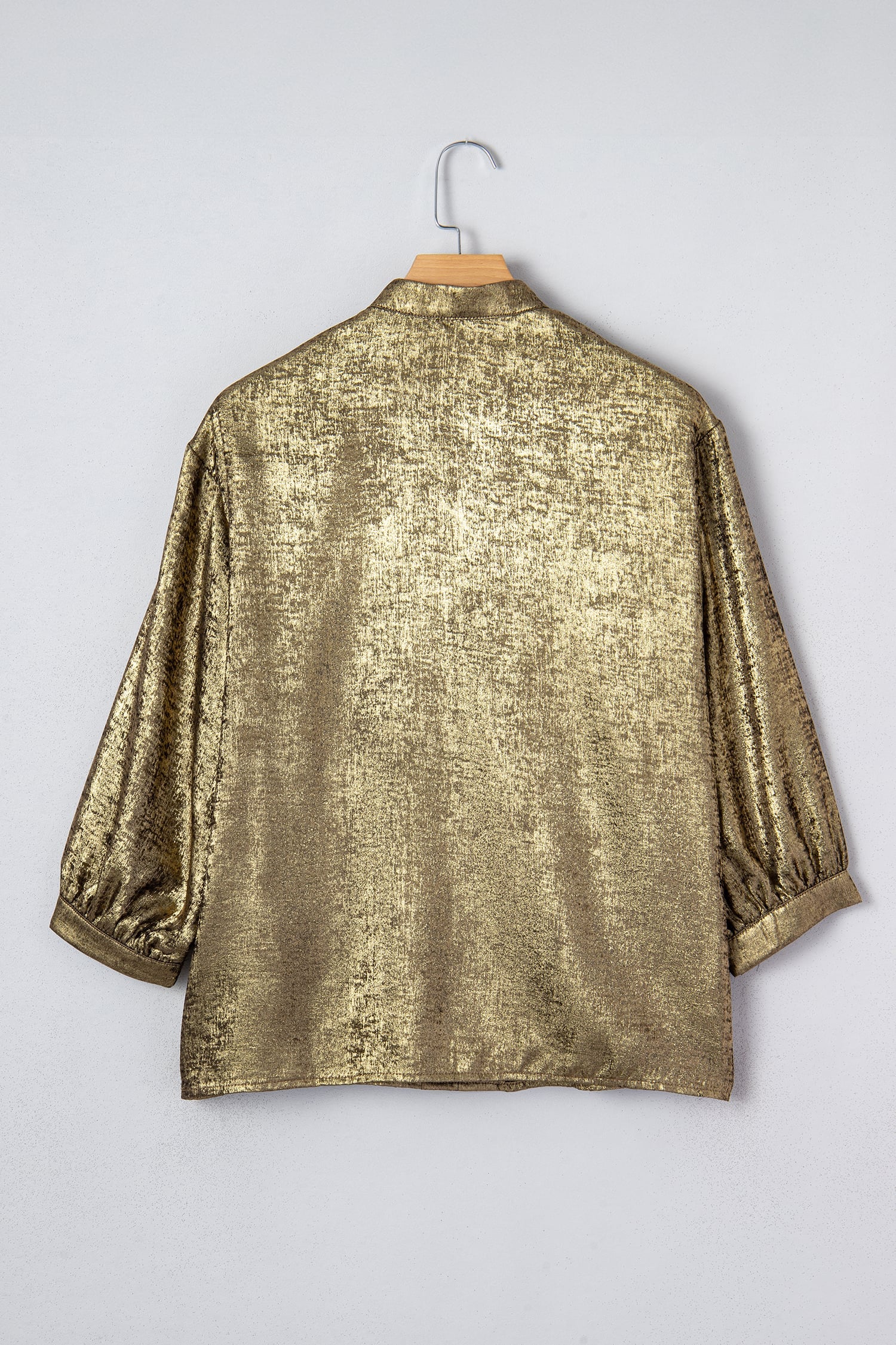 Gold Metallic Split Neck Half Sleeve Blouse